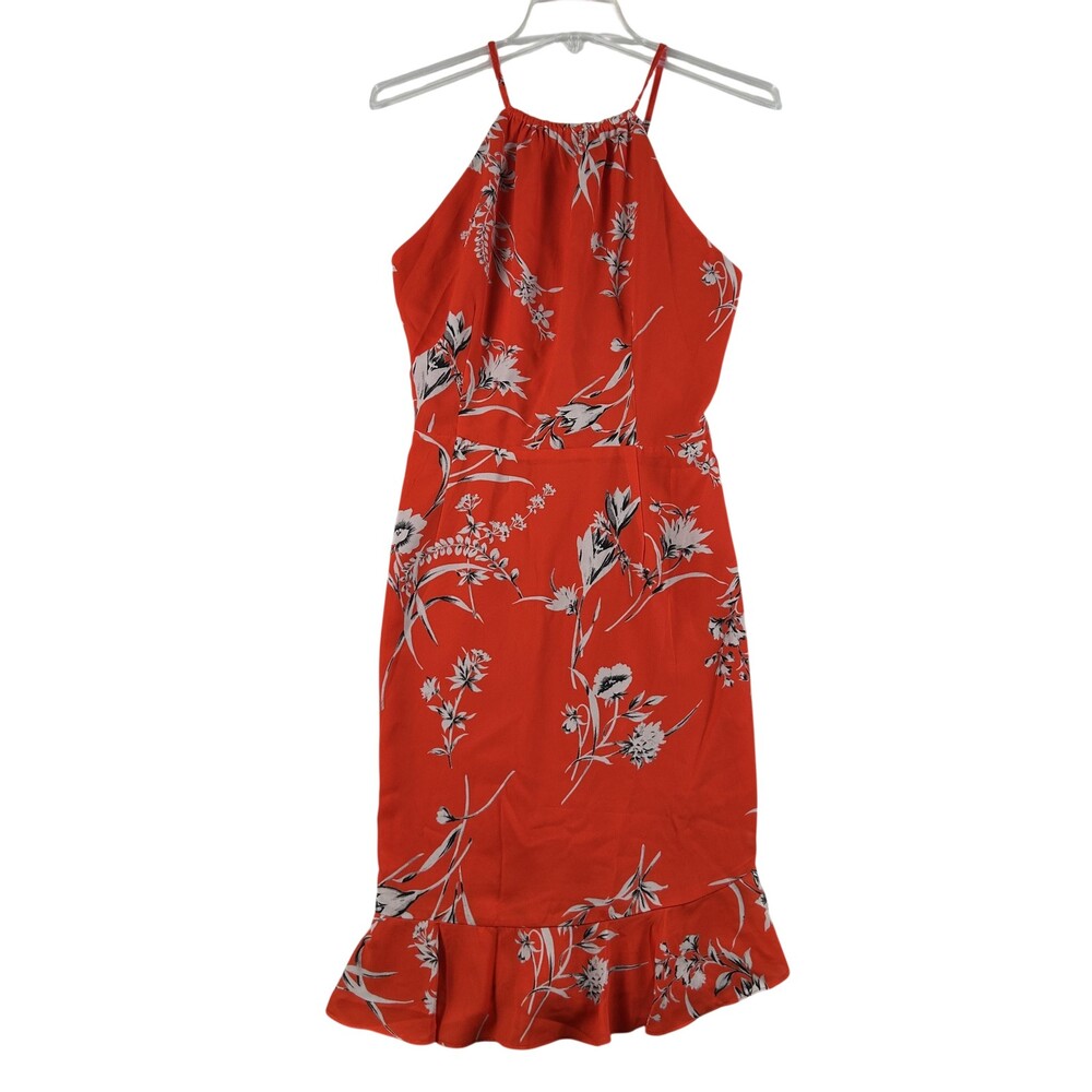 Sugar + Lips Dress Womens Large Red Floral Halter Ruffle Hem Lined Sundress